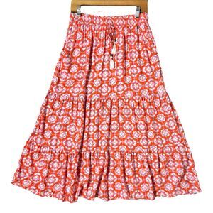 Boho Tiered Maxi Skirt Size 10 Pockets Tassels Peasant Cottagecore Prairie Y2K